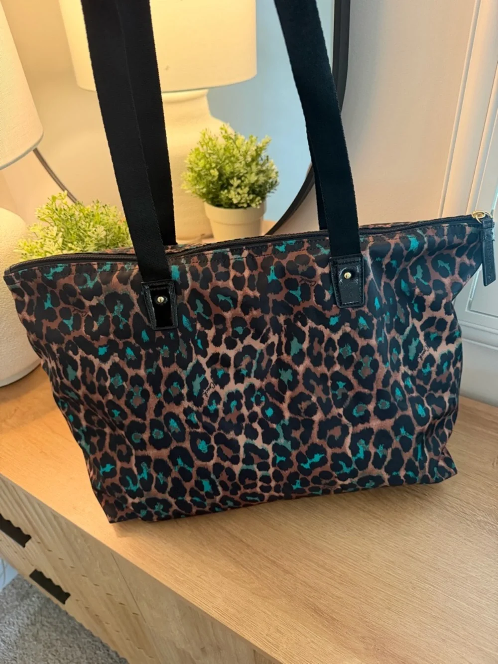 Coach Leopard-Print Tote with Teal Accents - Picture 4 of 8